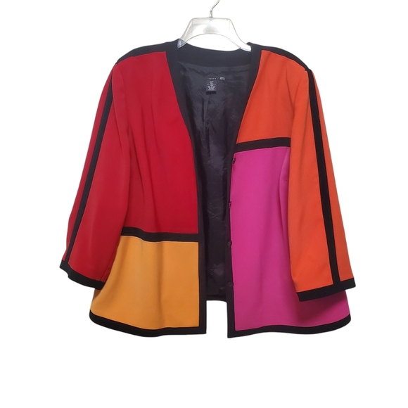 Vintage Sandra Oversized Colorblock Blazer Jacket Bold 20W - Picture 2 of 12